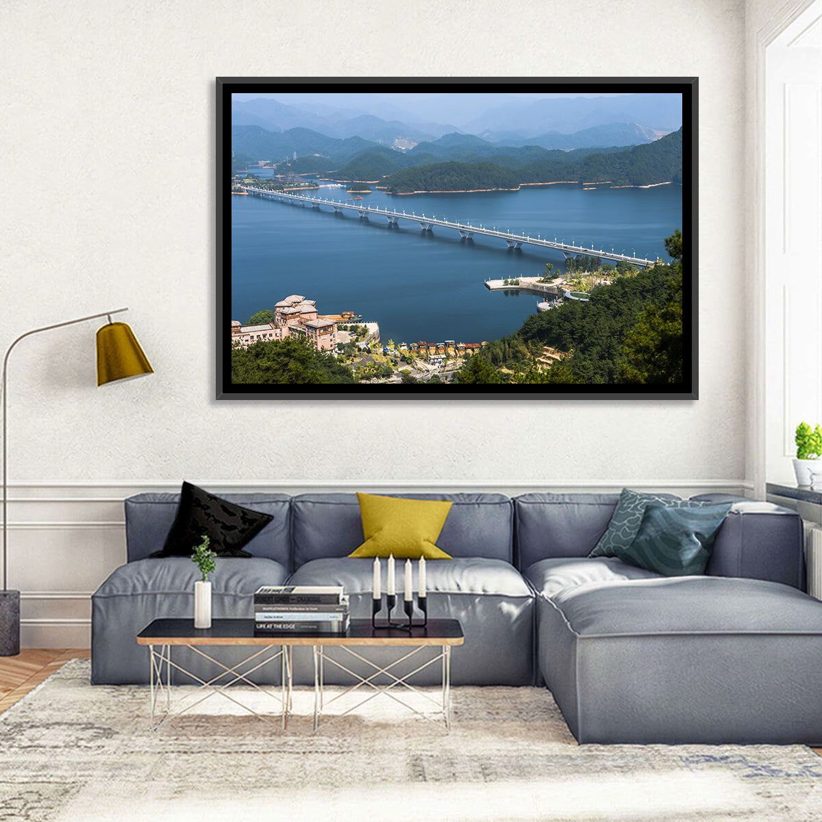 Qiandao Lake Bridge View Wall Art in a room, landscape