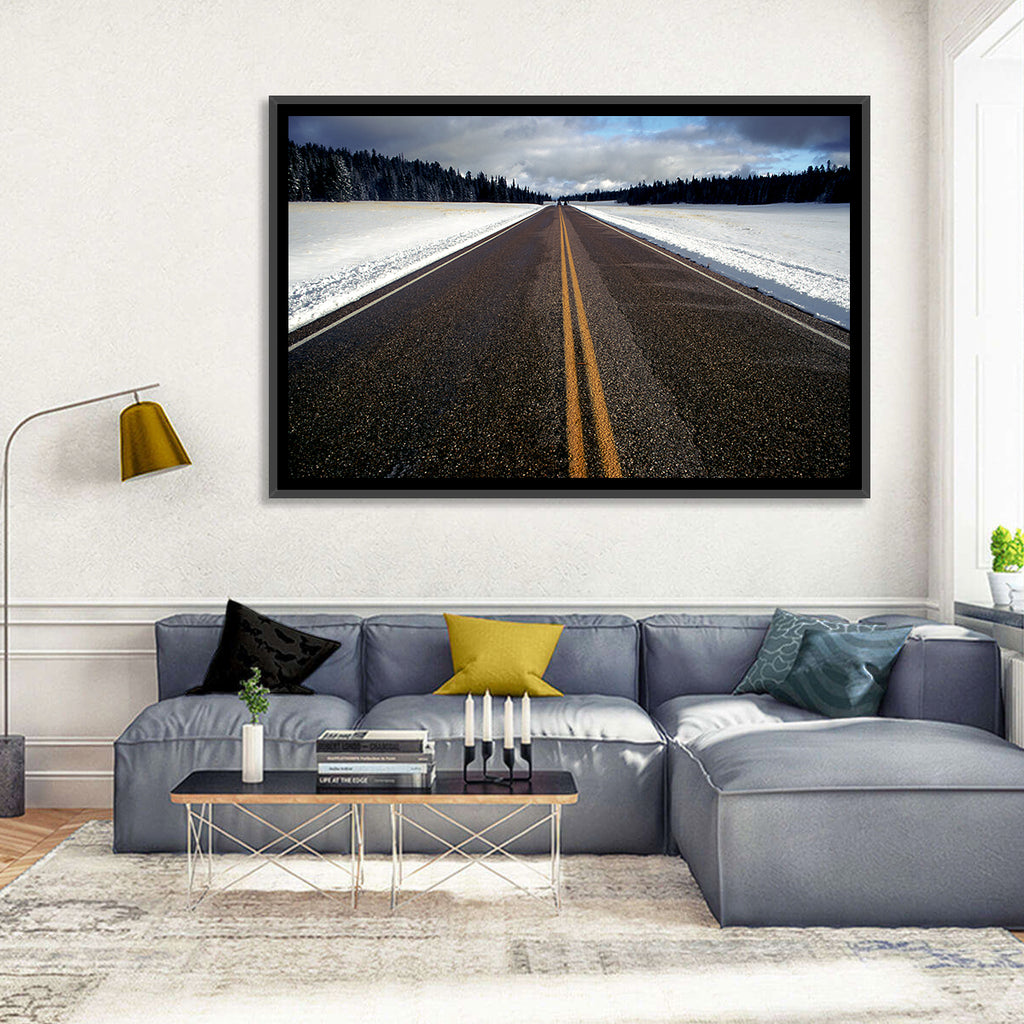 Winter Road Through Pine Forest Wall Art