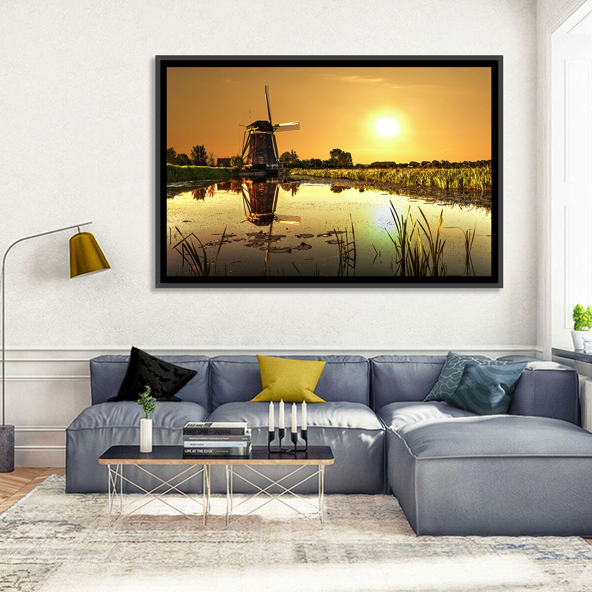 Dutch Windmill at Golden Hour Wall Art in a room, landscape