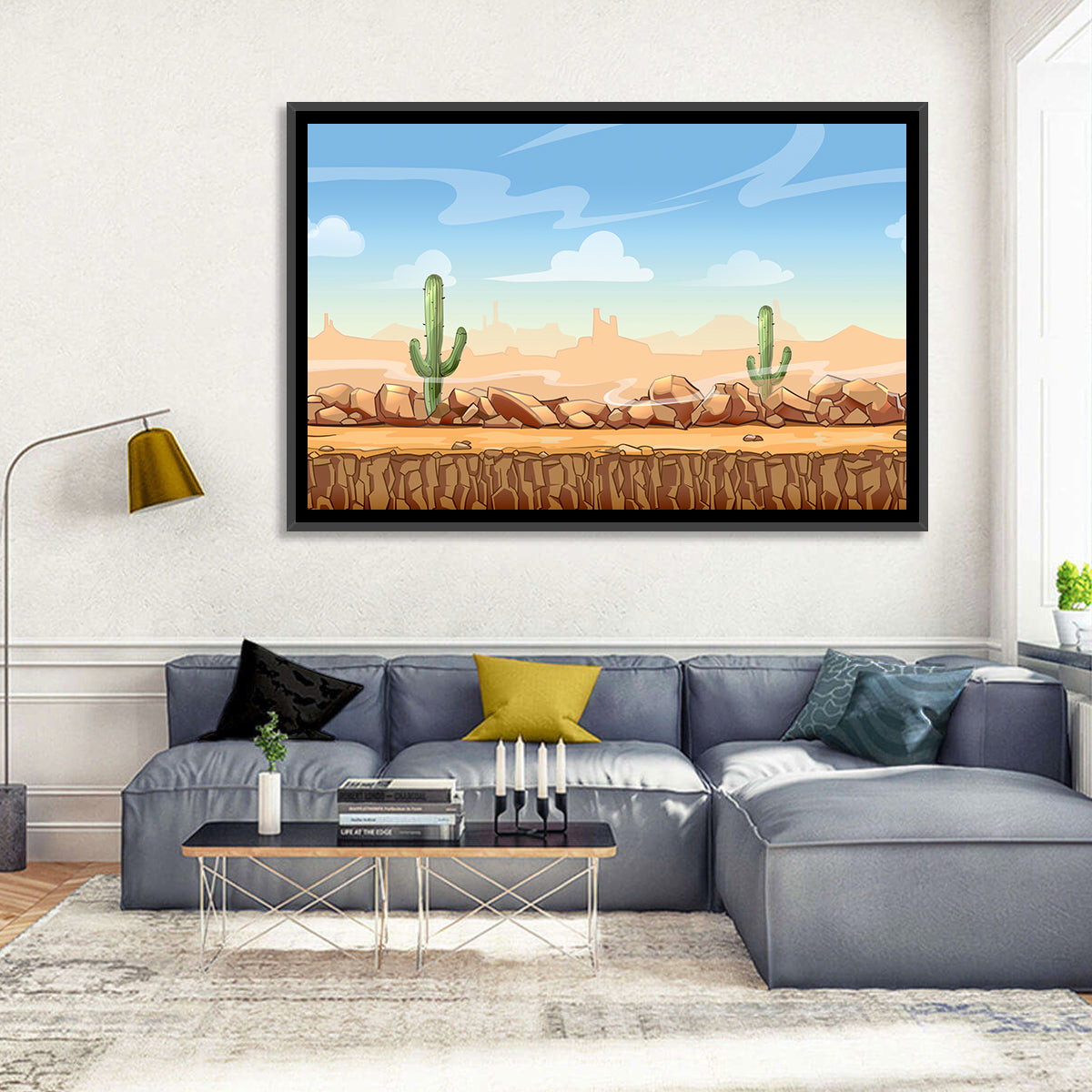 Digital Desertscape Wall Art in a room, landscape