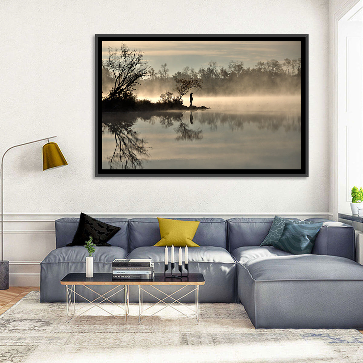 Centennial Lake Mist Wall Art in a room, landscape