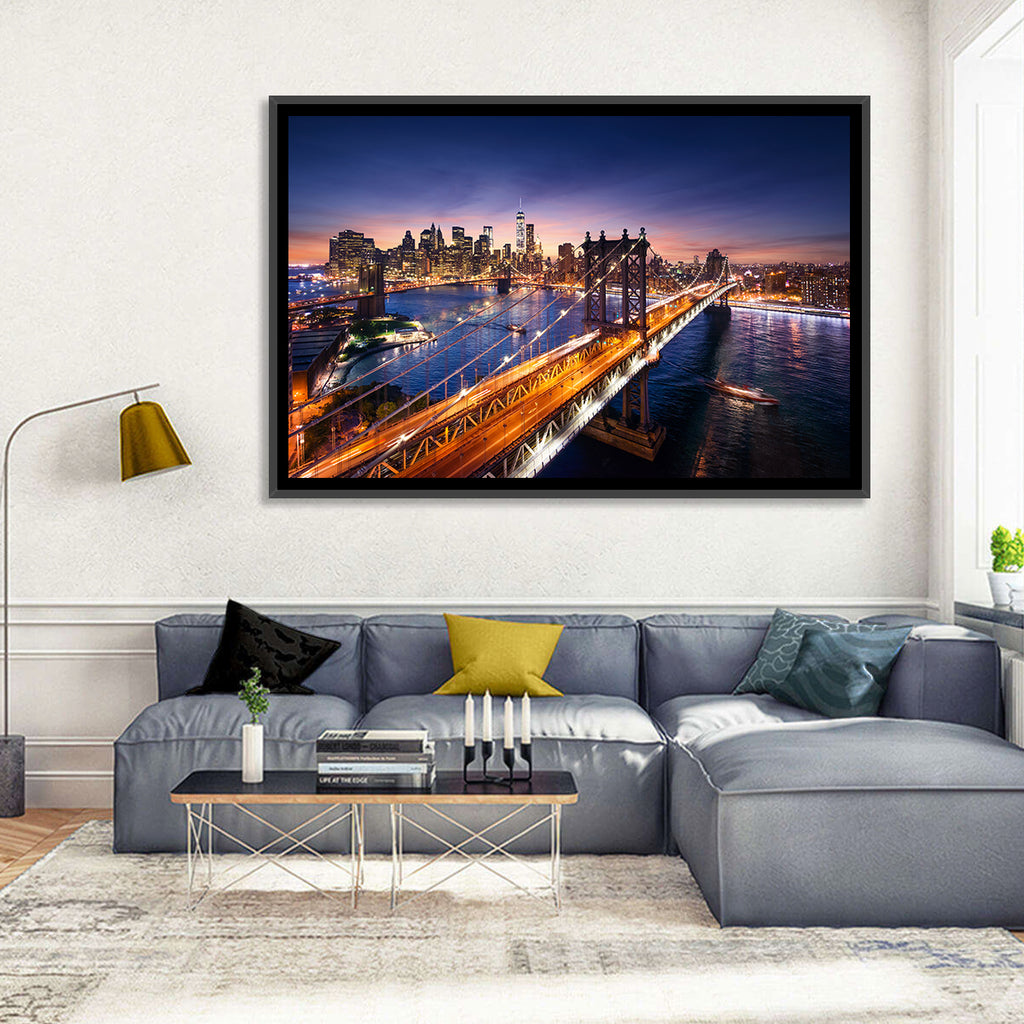 Sunset Over Manhattan Bridges Wall Art
