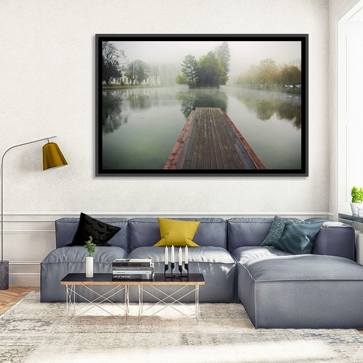 Wooden Pier on Foggy Lake Wall Art