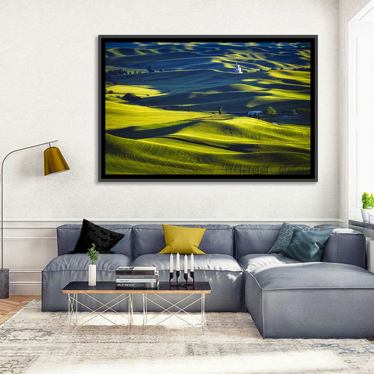 Palouse Hills with Grain Elevator Wall Art in a room, landscape