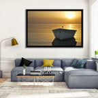 White Rowboat on Golden Sea Wall Art