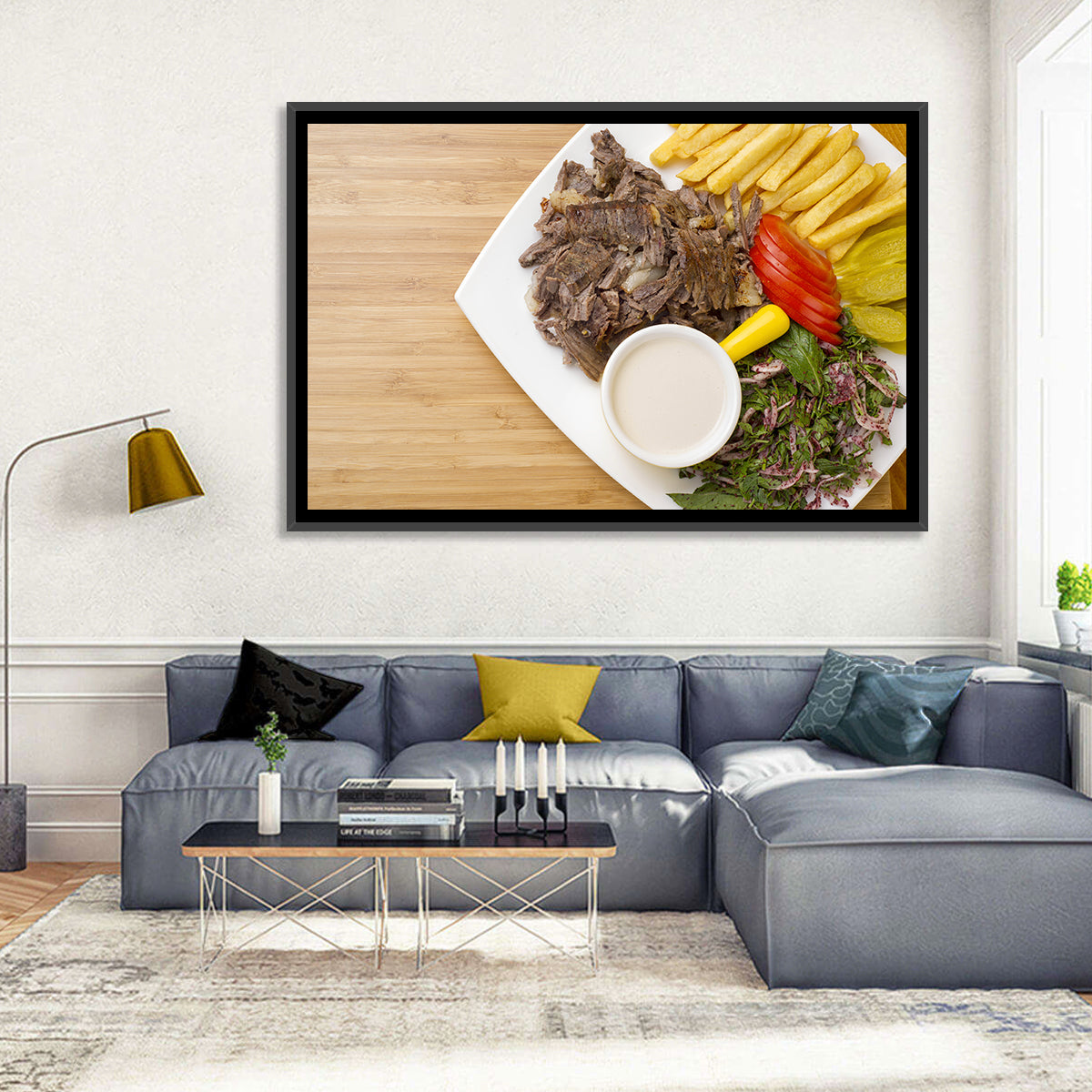 Shawarma and Fries Flat Lay Wall Art in a room, landscape