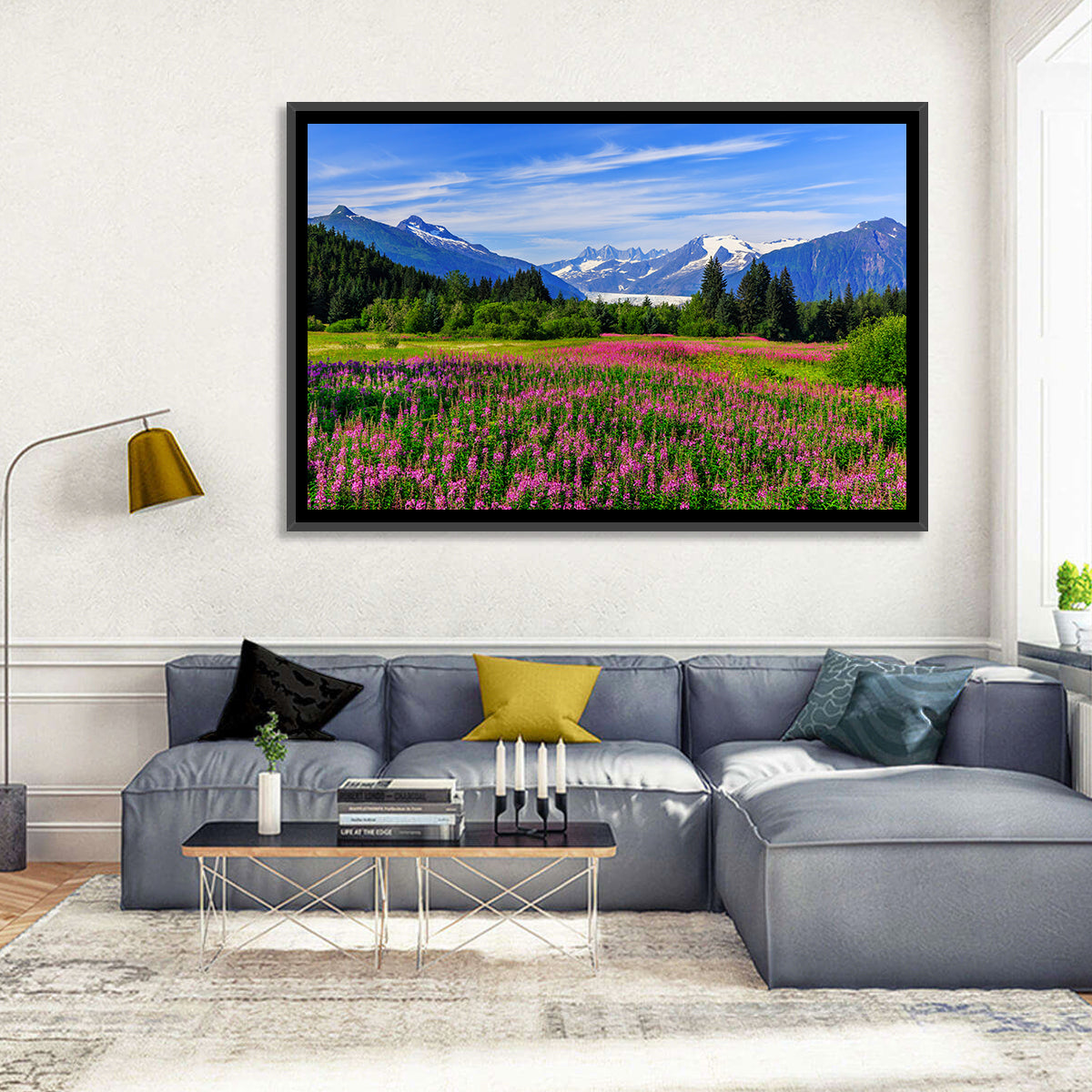 Juneau Meadow with Mendenhall Glacier Wall Art in a room, landscape
