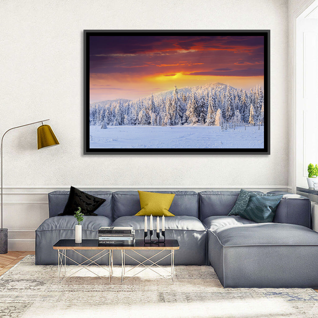 Snowy Forest Sunset Wall Art