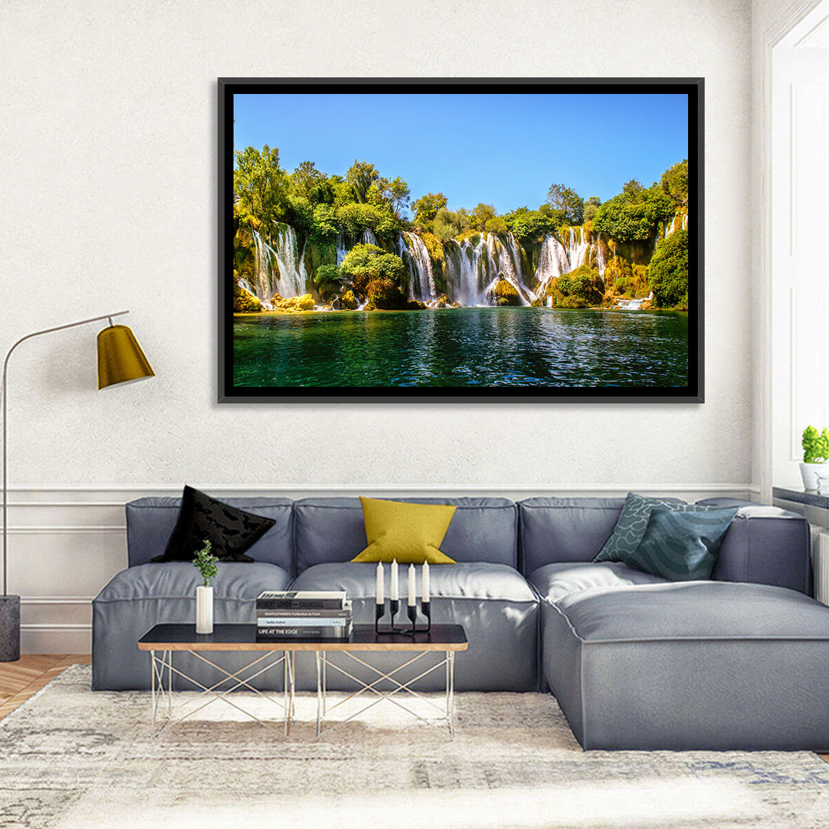 Kravice Waterfalls Wall Art in a room, landscape