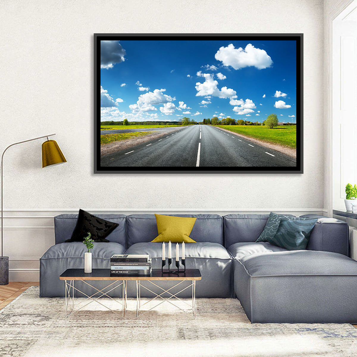 Asphalt Road Through Meadow Wall Art