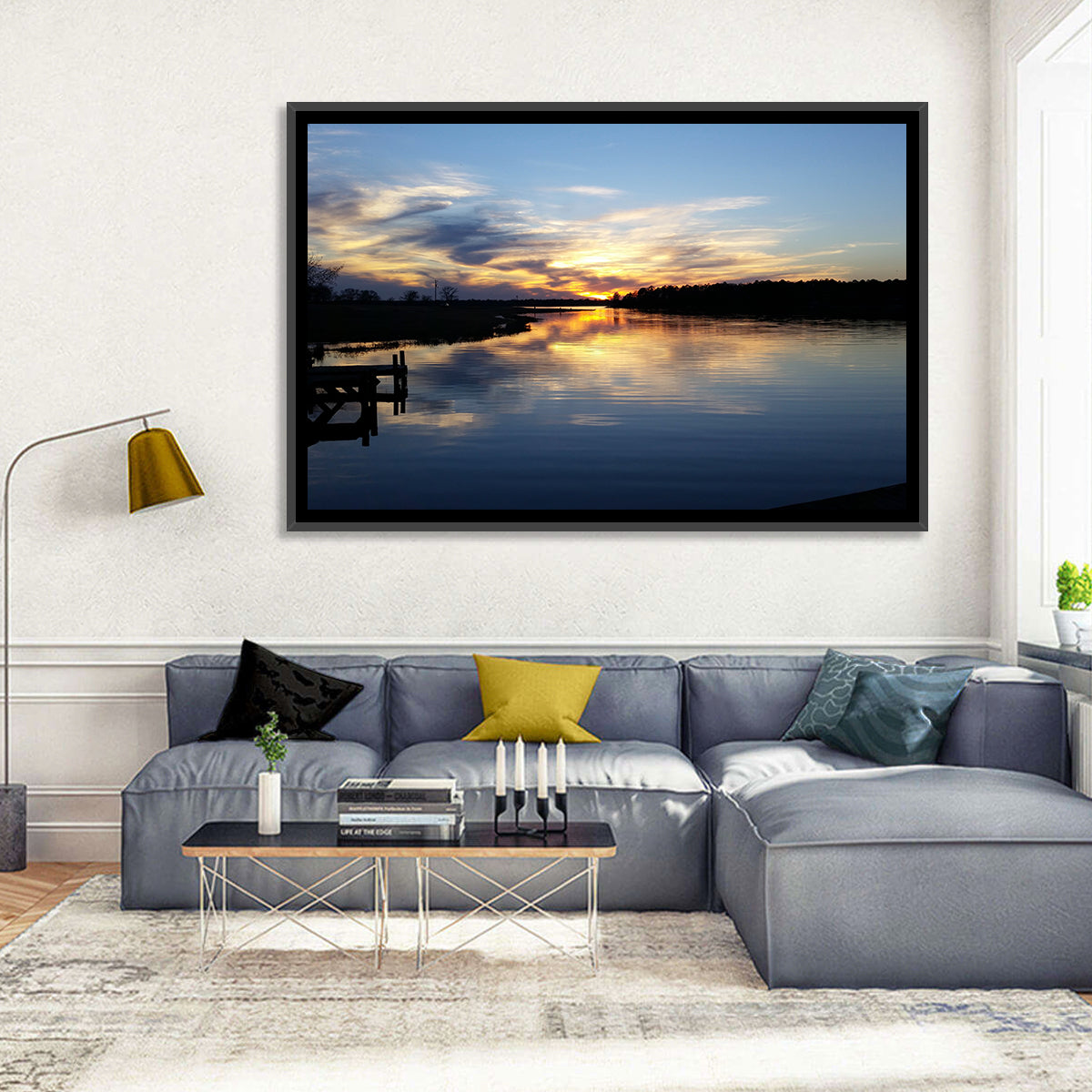 Lake Palestine Pier at Sunset Wall Art in a room, landscape