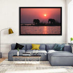 Elephants at Sunset Silhouette Wall Art