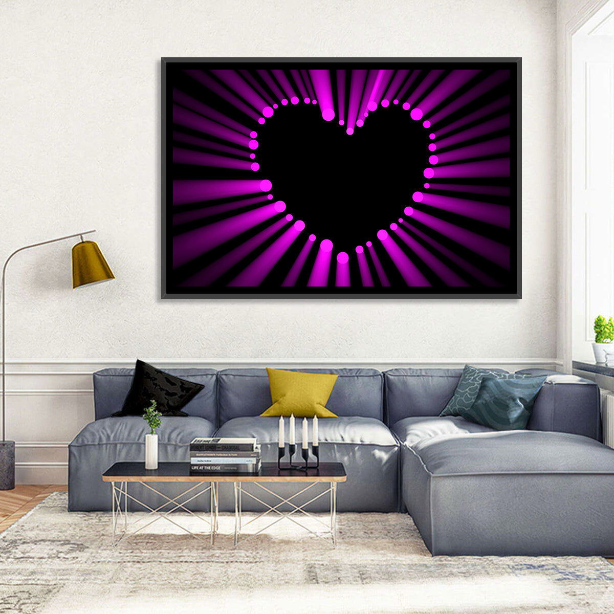 Glowing Heart Wall Art in a room, landscape