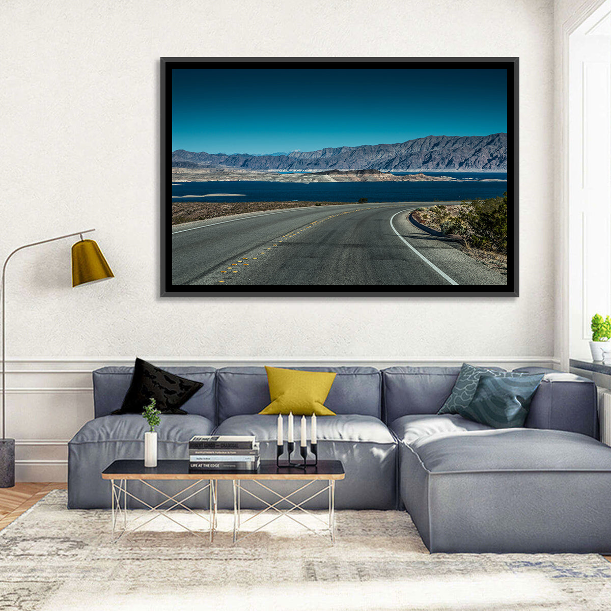 Lake Mead Curved Road Wall Art in a room, landscape