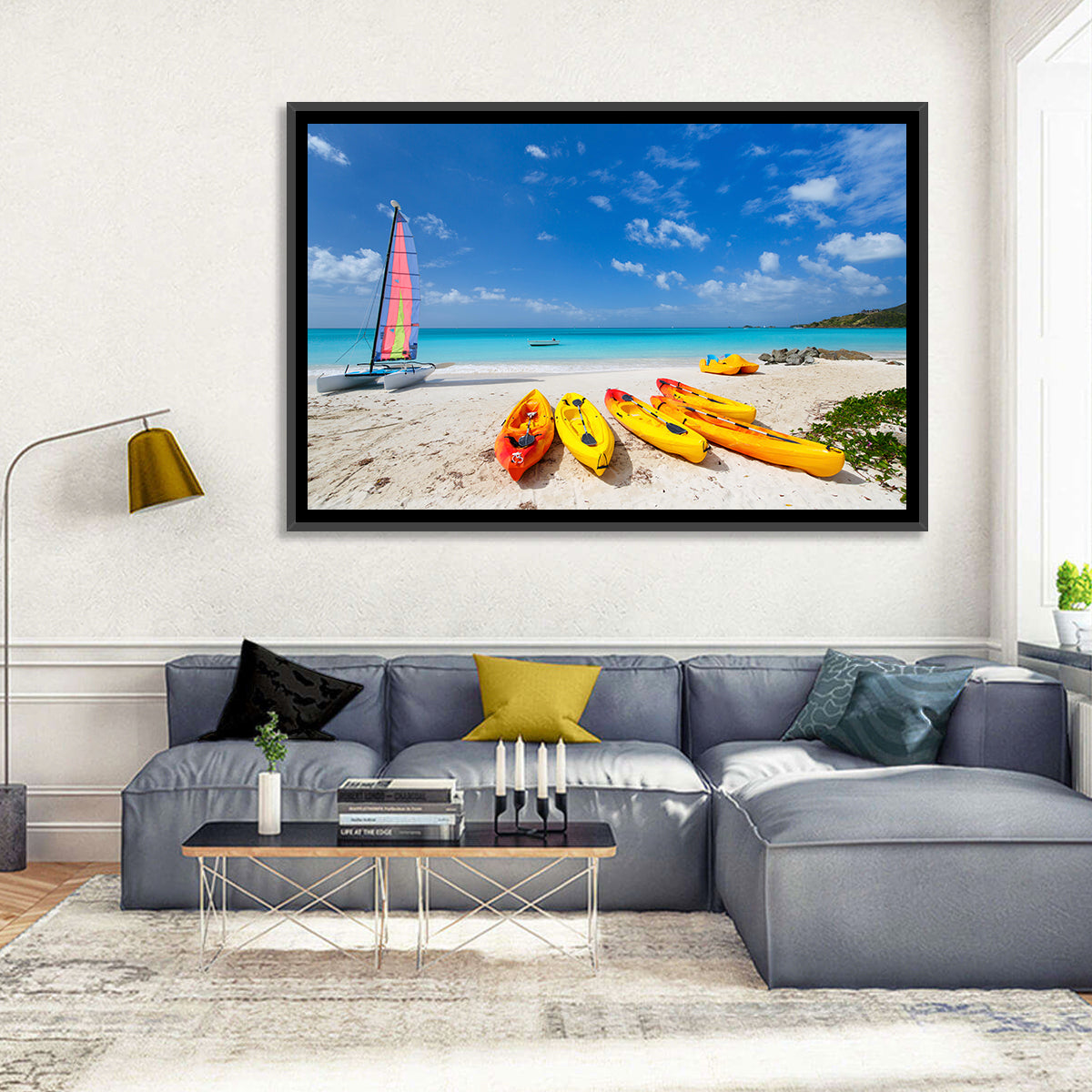 Yellow Kayaks on Tropical Beach Wall Art