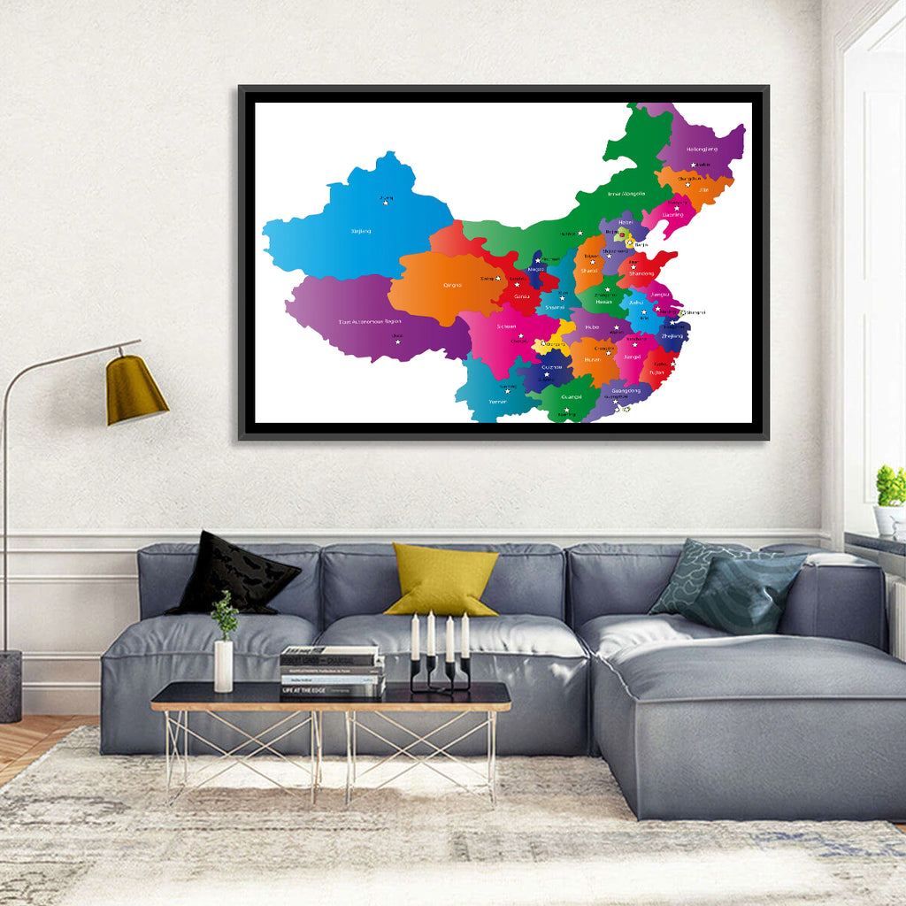 Colorful China Provinces Map Wall Art