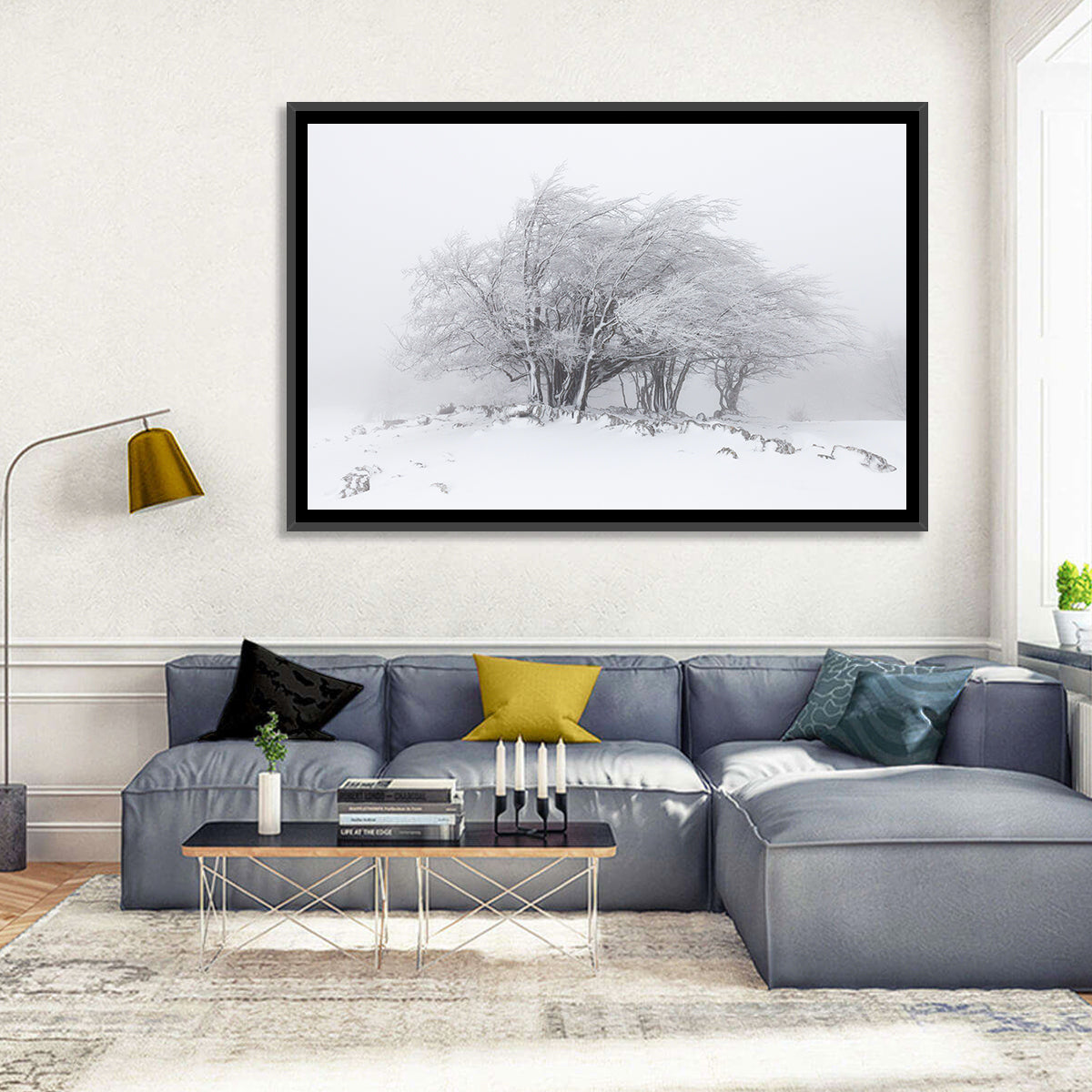 Rime Coated Winter Trees Wall Art in a room, landscape