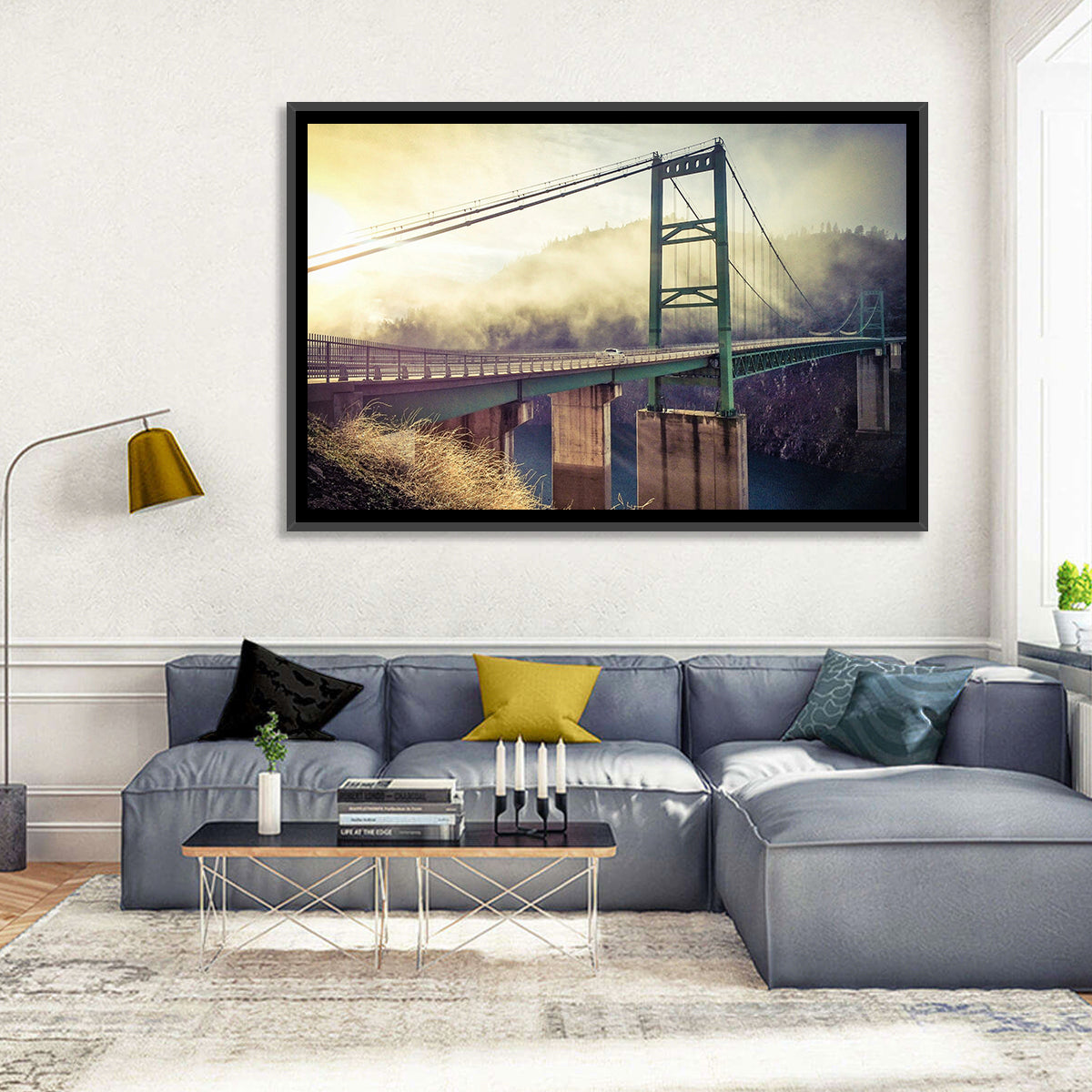Bridge Over Lake Oroville Wall Art in a room, landscape
