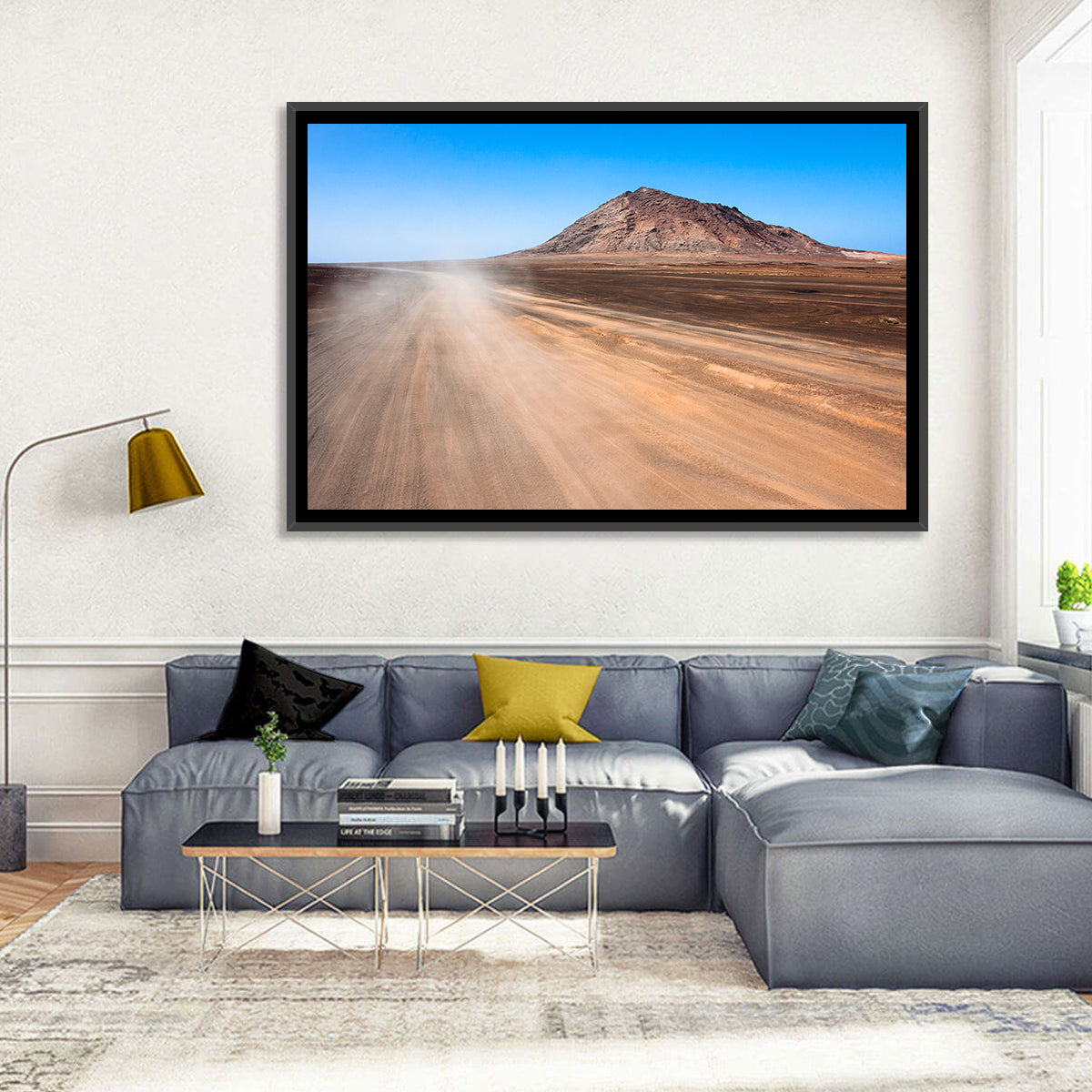 Cabo Verde Crater Road Wall Art in a room, landscape