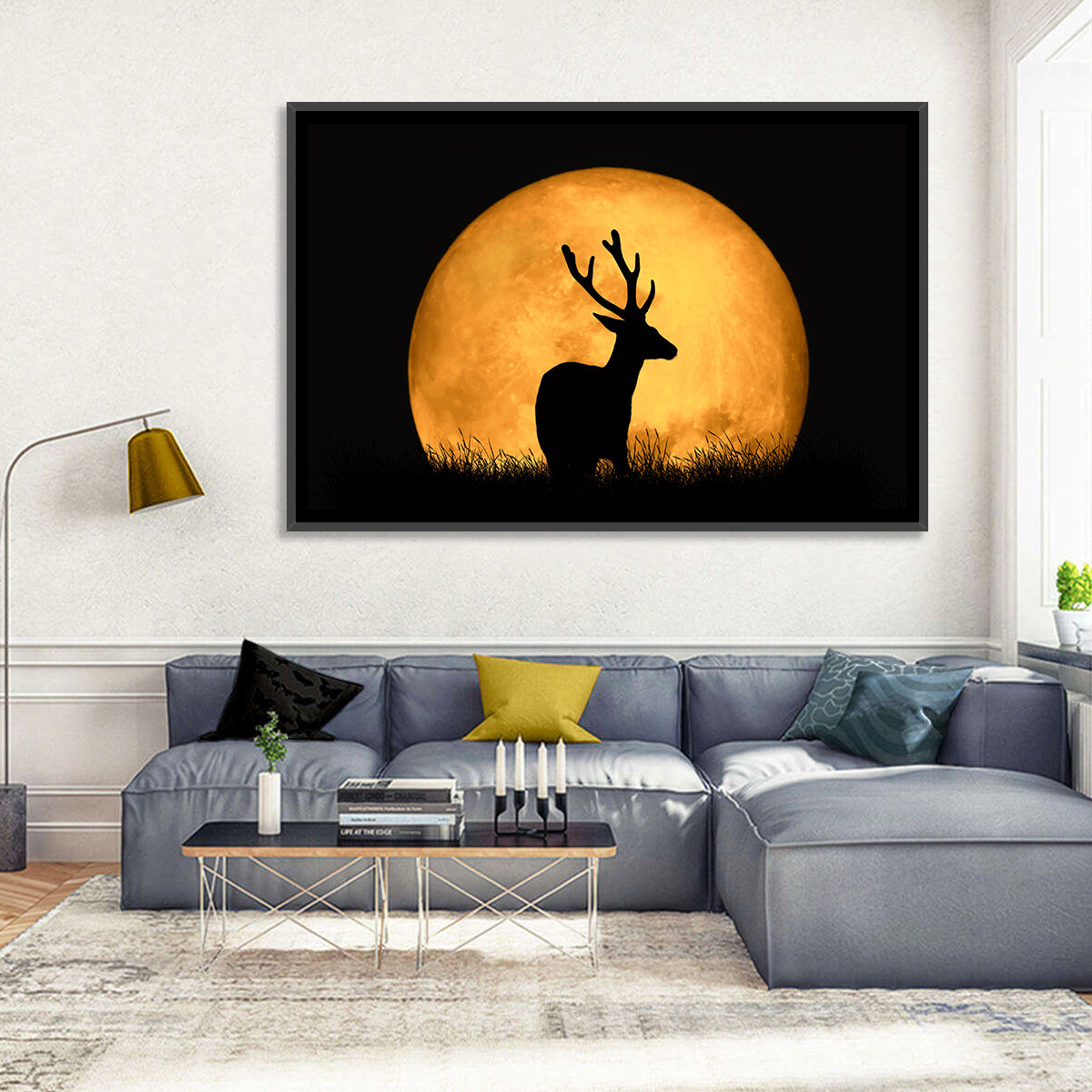 Buck Silhouette Under Red Moon Wall Art