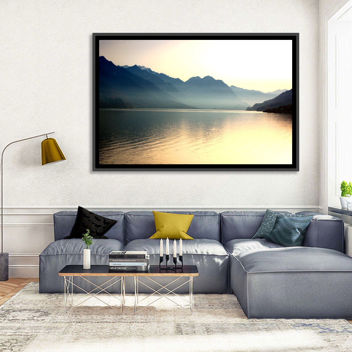 Lake Brienz Sunset Wall Art in a room, landscape
