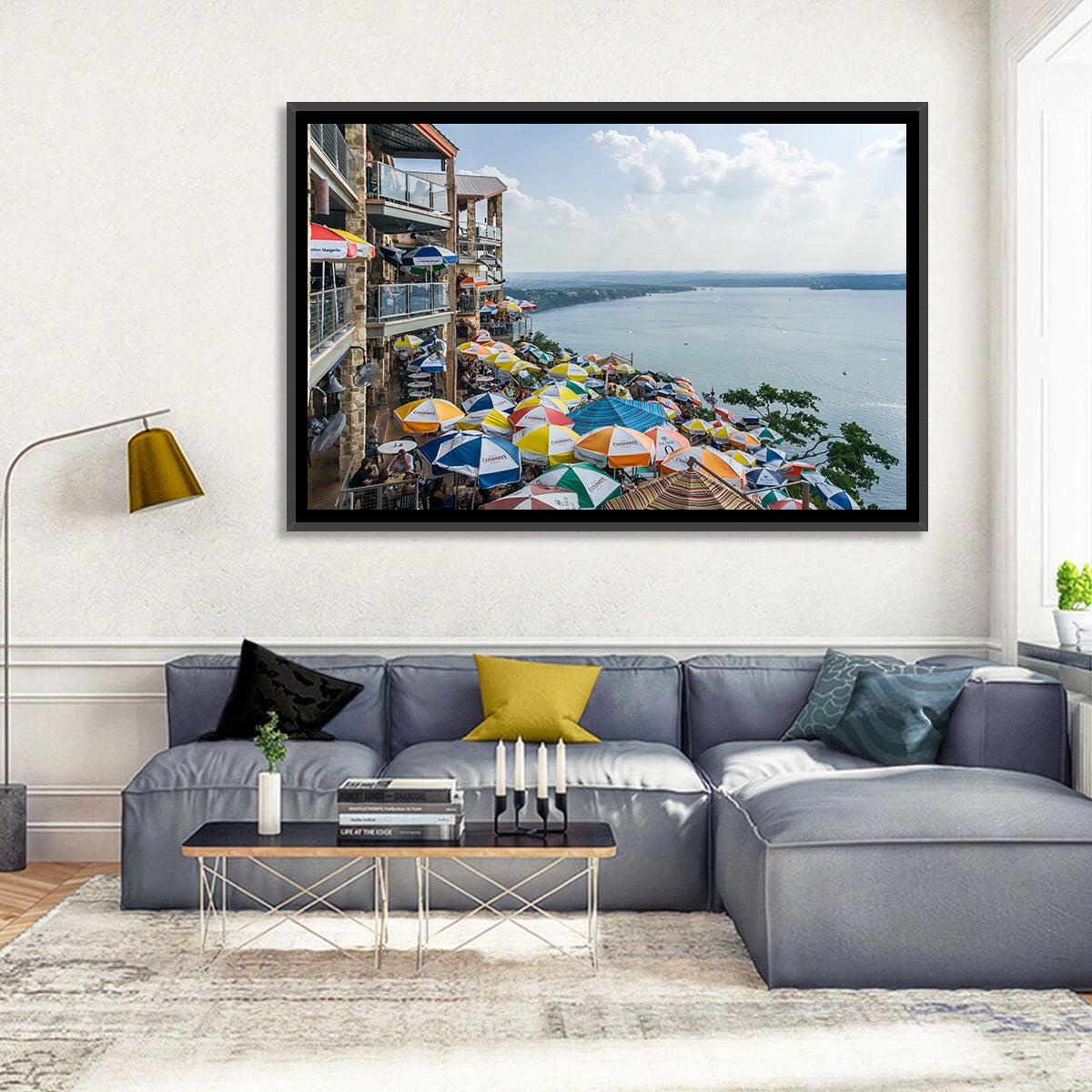 Lake Travis Lakeside Terrace Wall Art in a room, landscape
