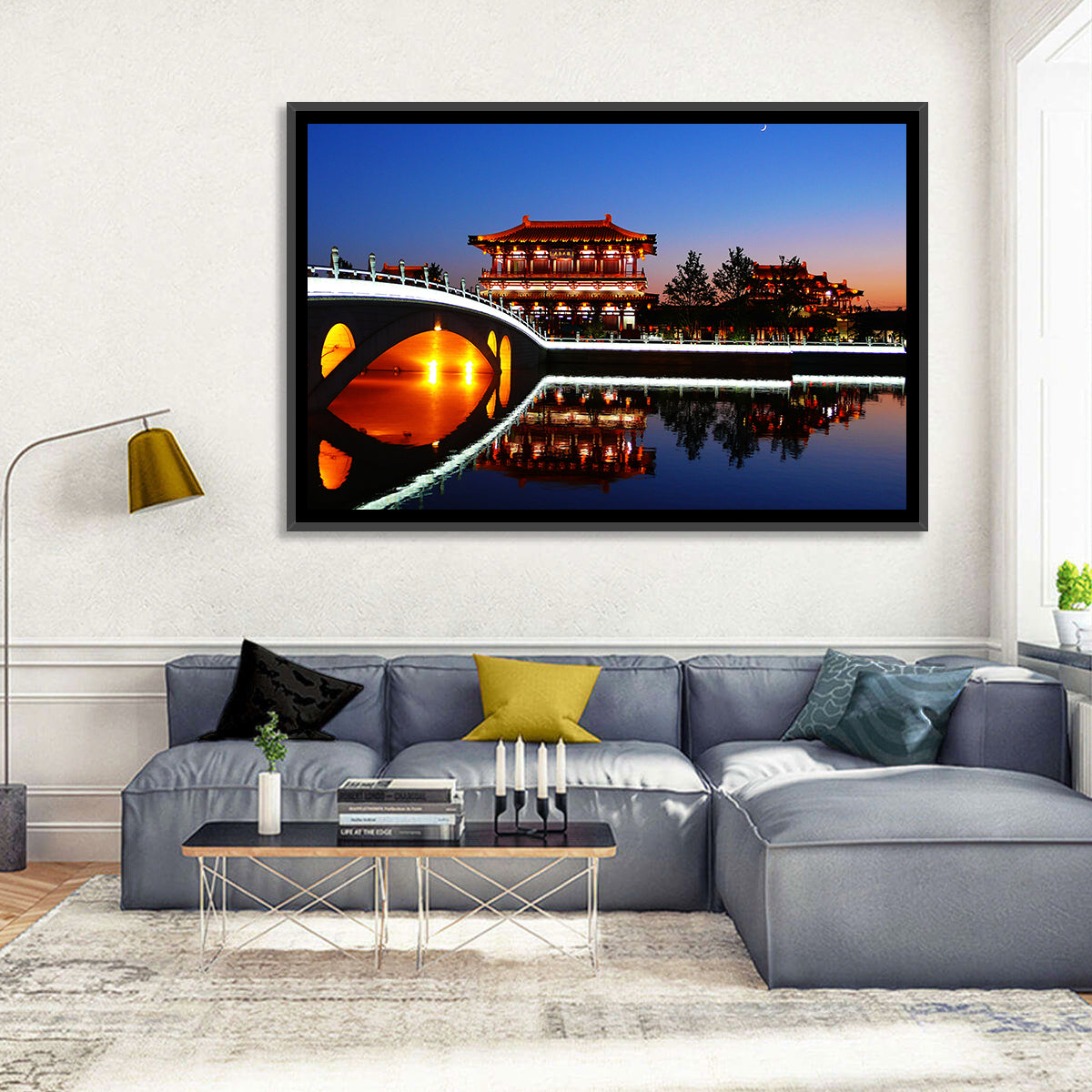 Tang Paradise Nightscape Wall Art in a room, landscape