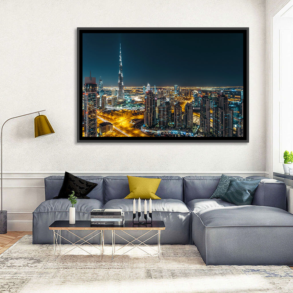 Dubai Night Skyline with Burj Khalifa Wall Art