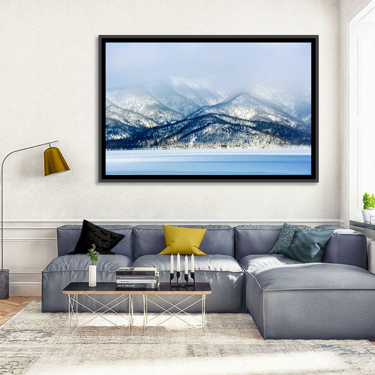 Frozen Lake Kussharo Wall Art in a room, landscape