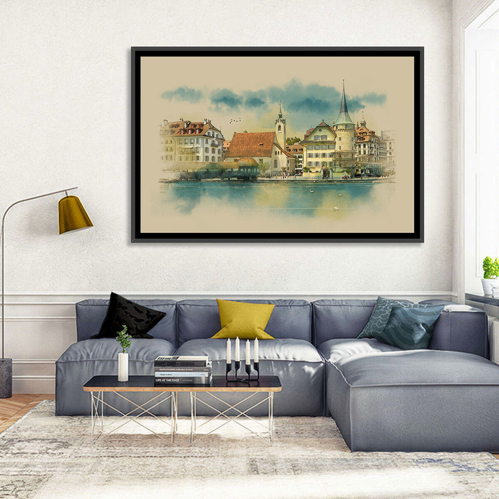 Lucerne Waterfront Sketch Wall Art