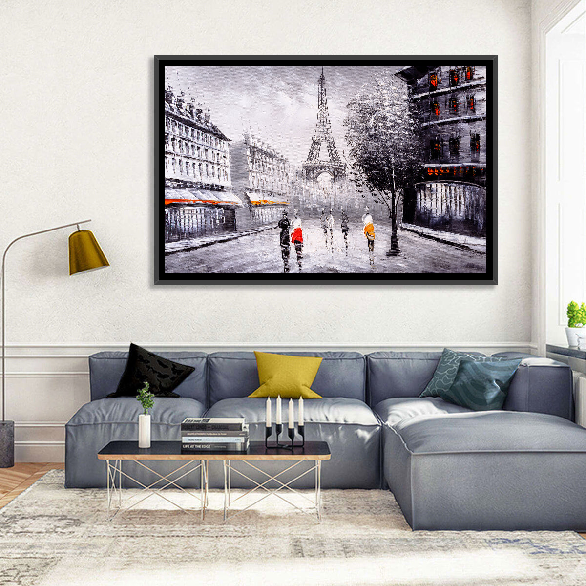 Paris Street with Eiffel Tower Wall Art in a room, landscape