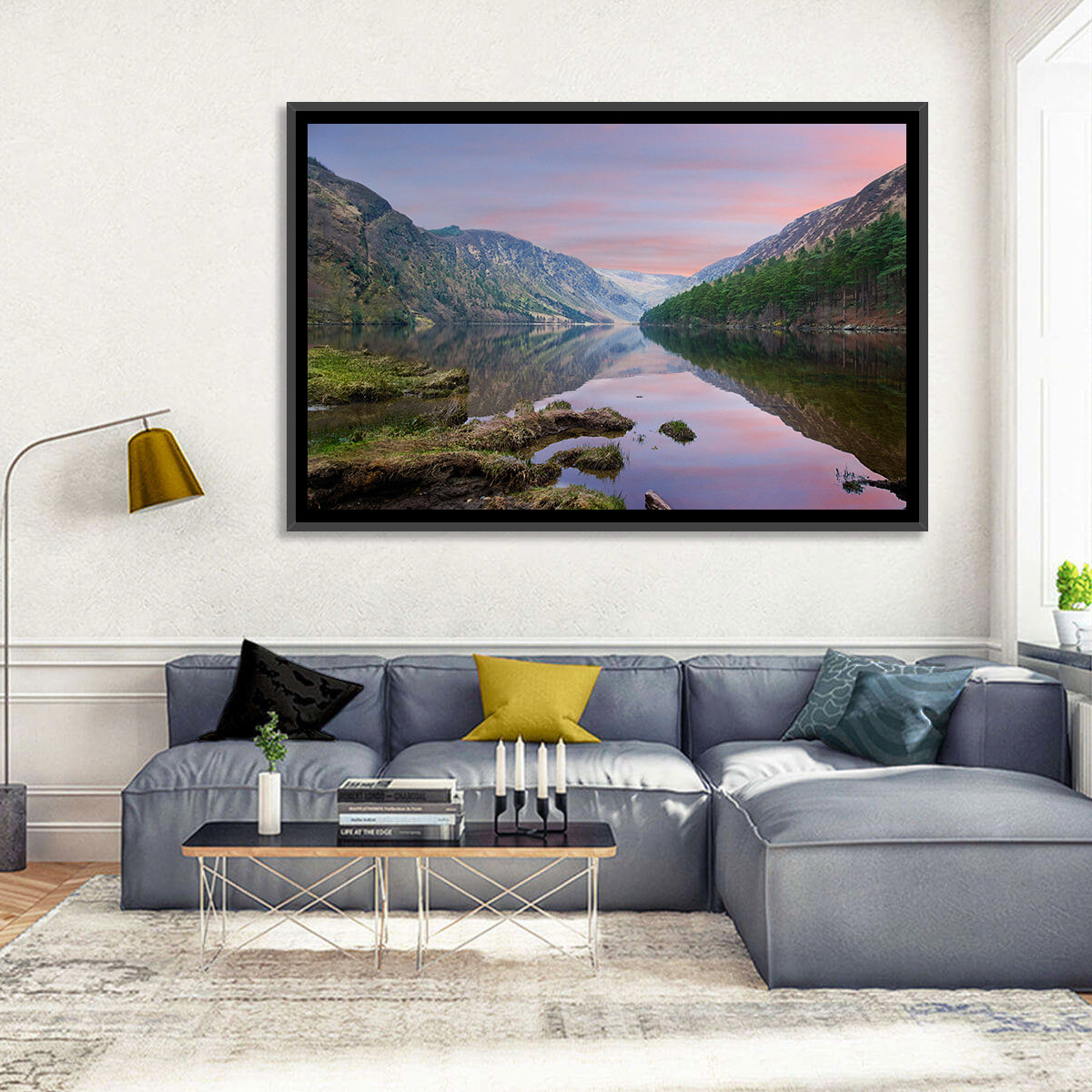 Glendalough Upper Lake at Dusk Wall Art in a room, landscape