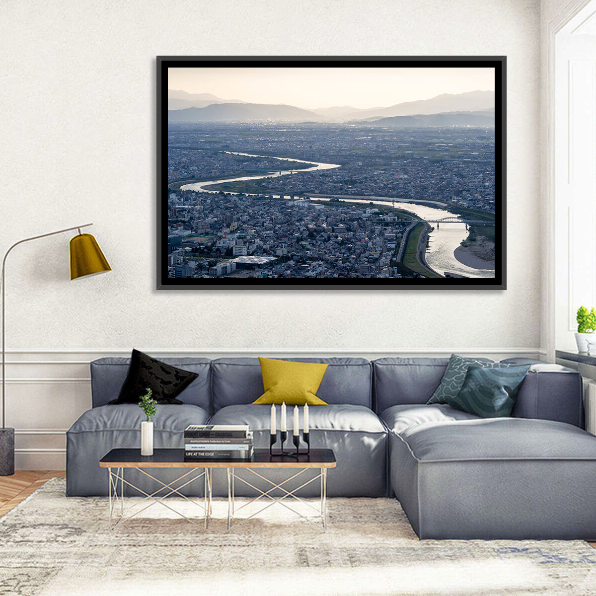 Gifu Aerial River View Wall Art in a room, landscape