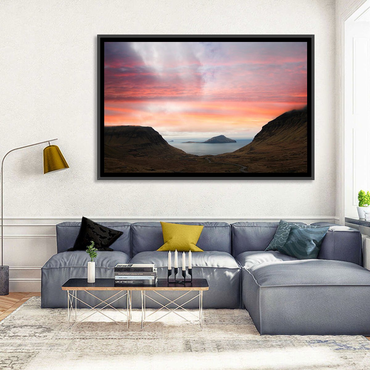 Klakkur Dusk Over Kalsoy Wall Art in a room, landscape