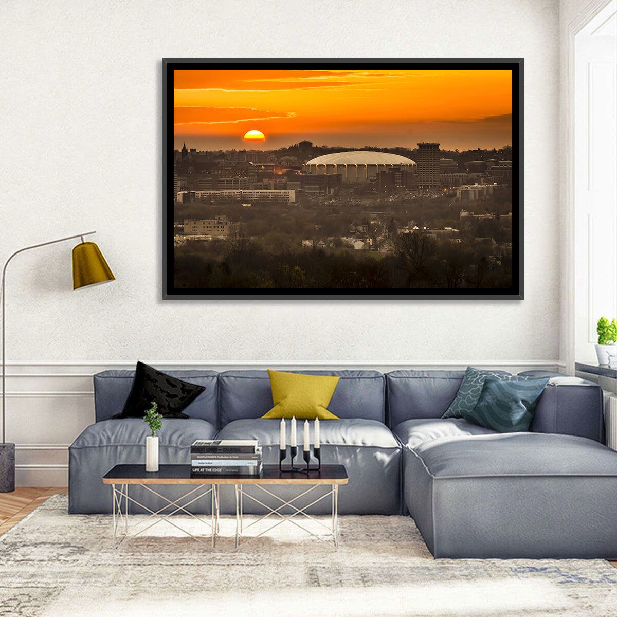 Syracuse University Hill Skyline Wall Art in a room, landscape
