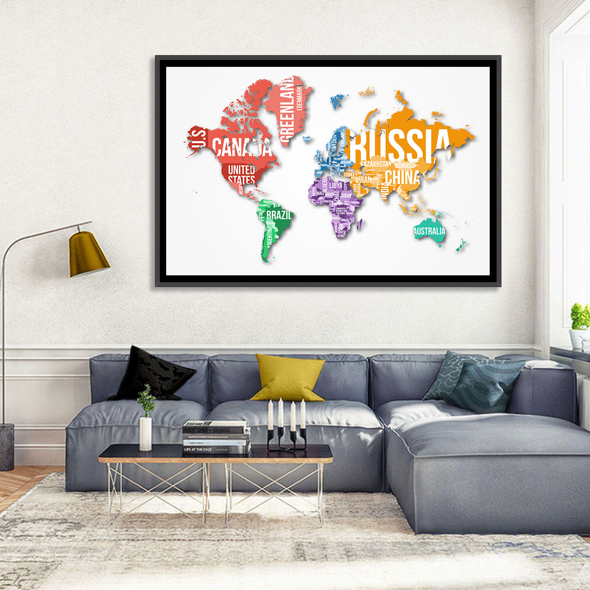 Colorful Country Name World Map Wall Art
