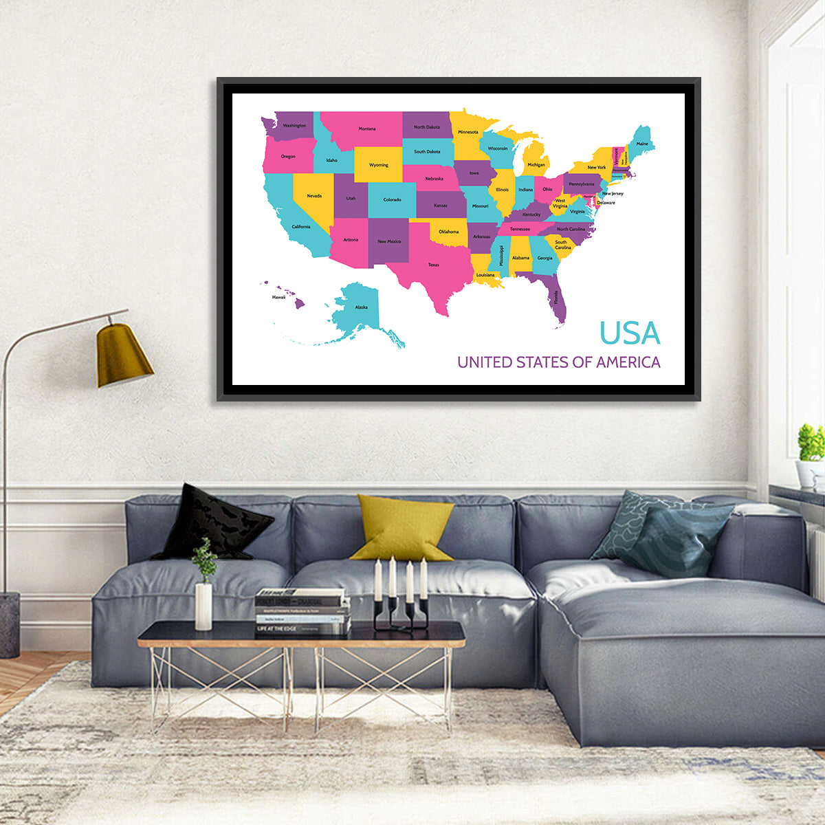 USA Detailed Map Wall Art
