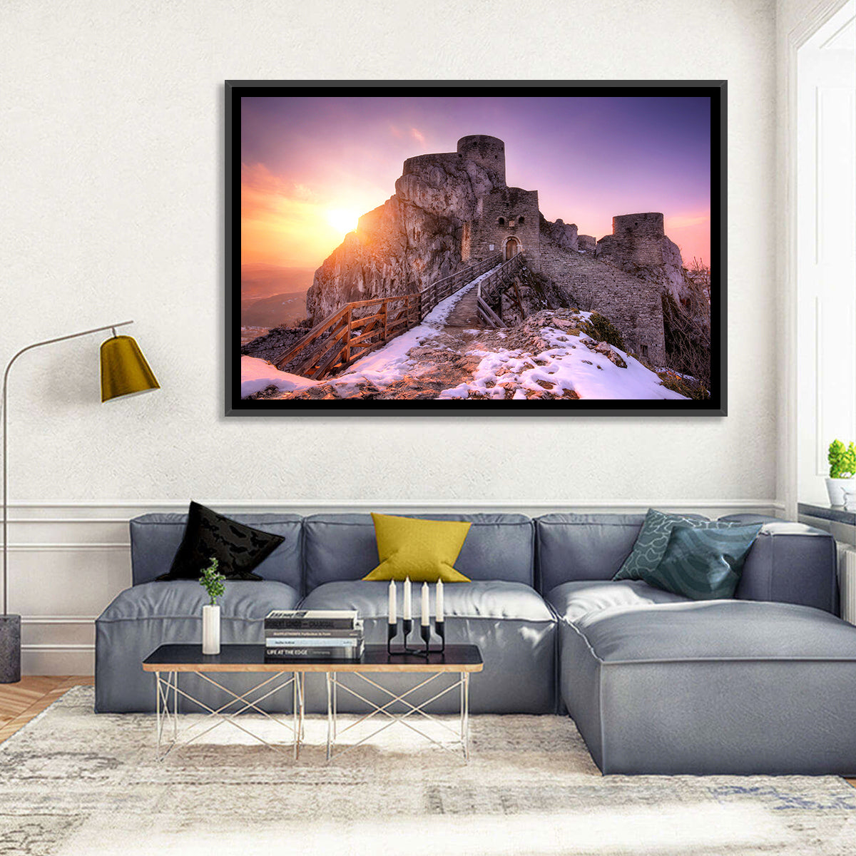 Ogrodzieniec Castle Ruins Wall Art in a room, landscape