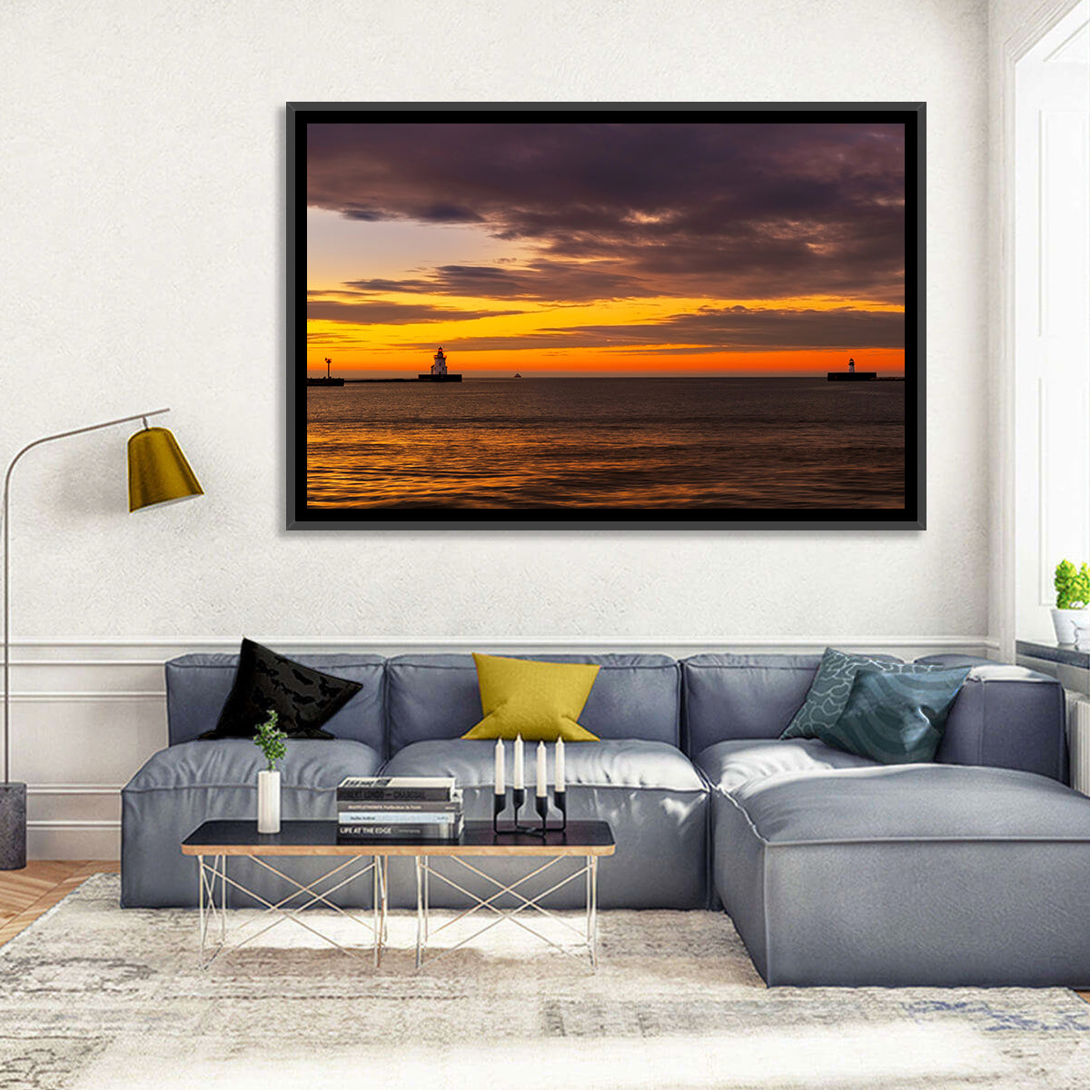 Lake Erie Twin Beacons Wall Art in a room, landscape