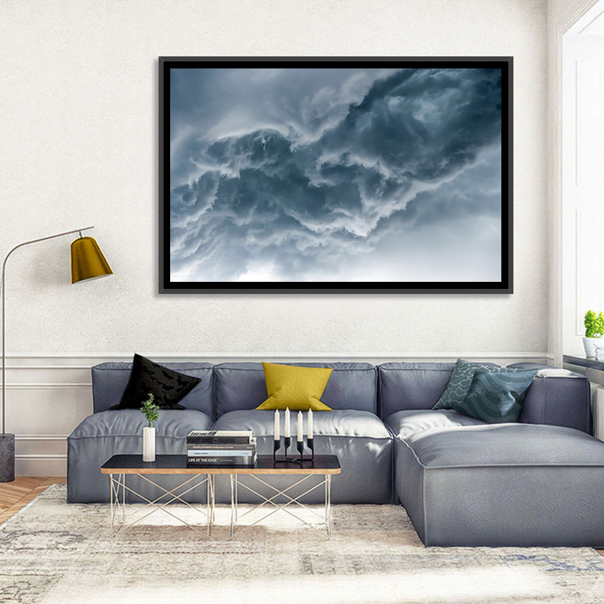 Turbulent Storm Cloud Abstract Wall Art in a room, landscape