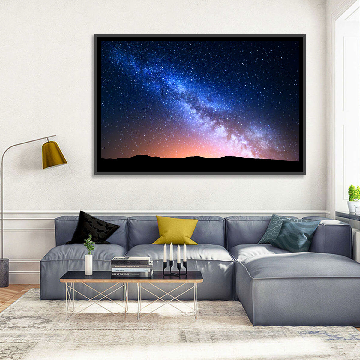 Milky Way Over Silhouetted Hills Wall Art in a room, landscape