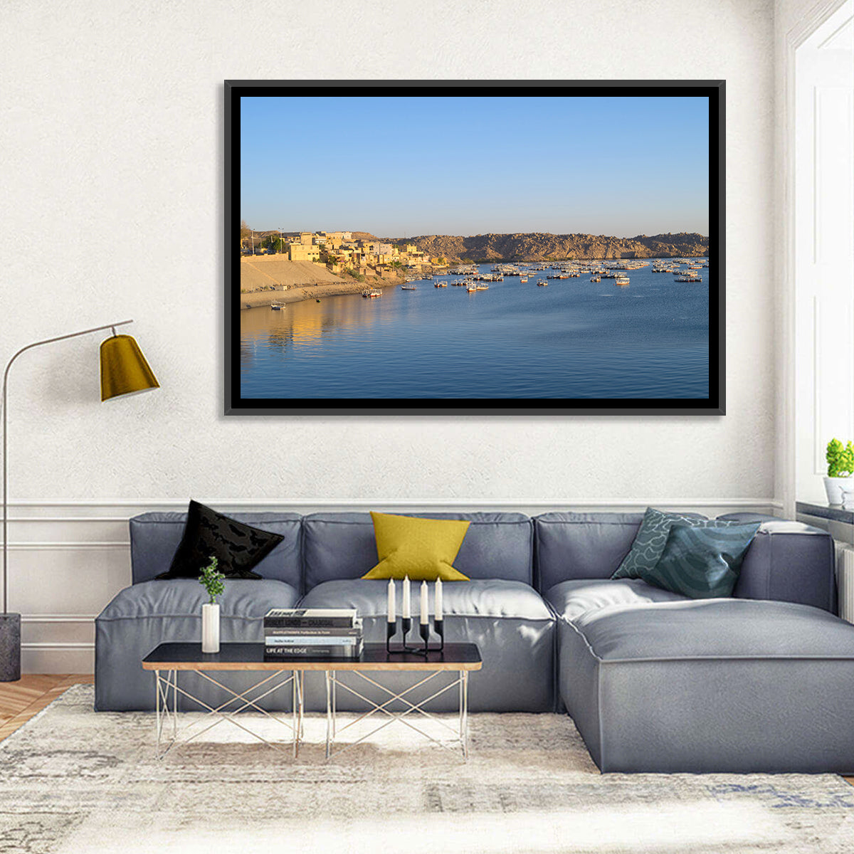 Lake Nasser Harbor View Wall Art in a room, landscape