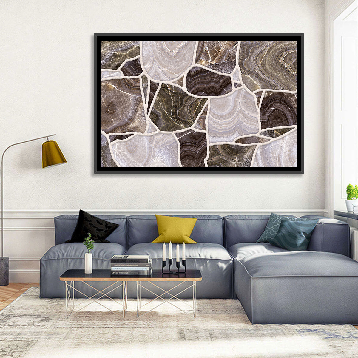 Banded Stone Mosaic Wall Art in a room, landscape