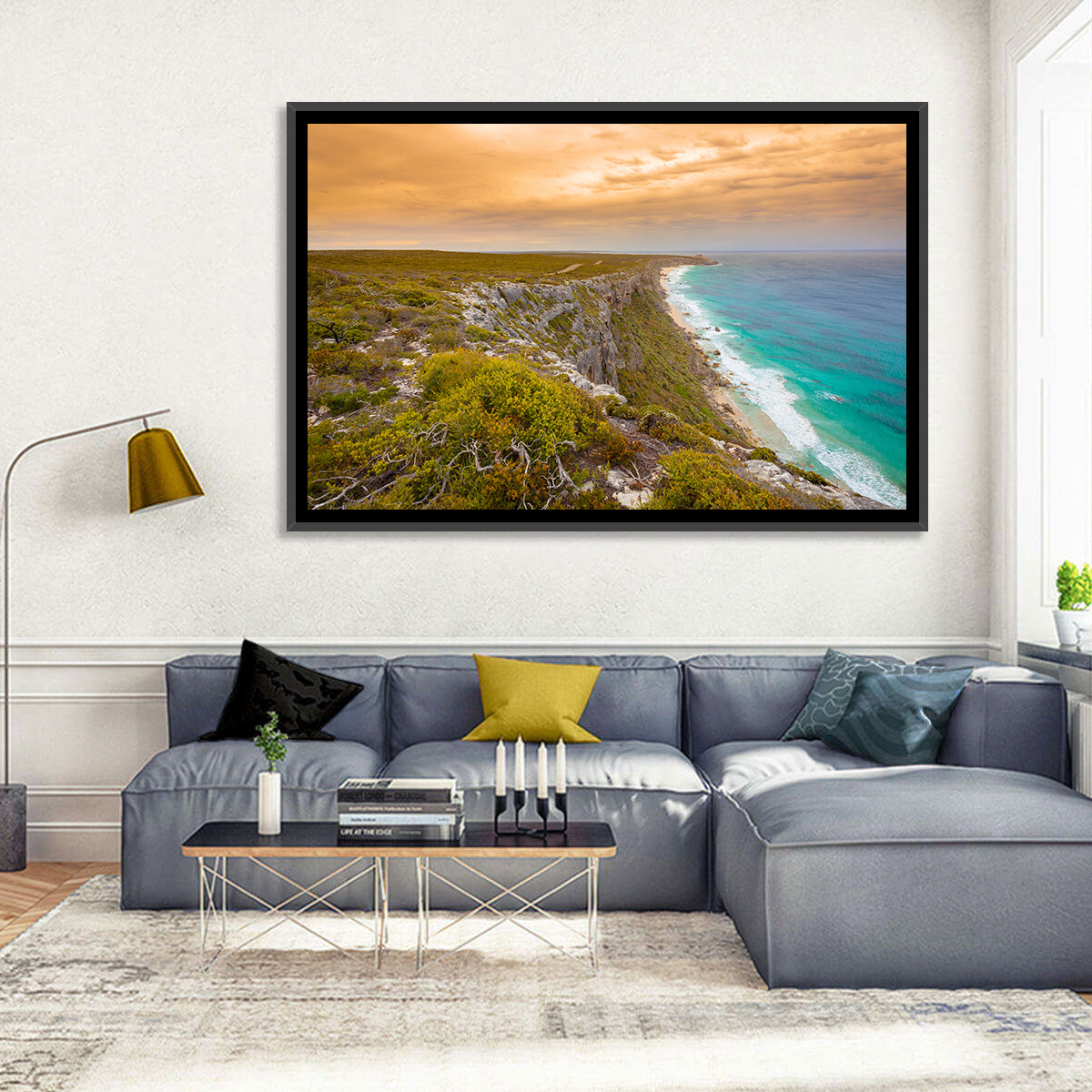 Kangaroo Island Turquoise Cliff Coast Wall Art in a room, landscape