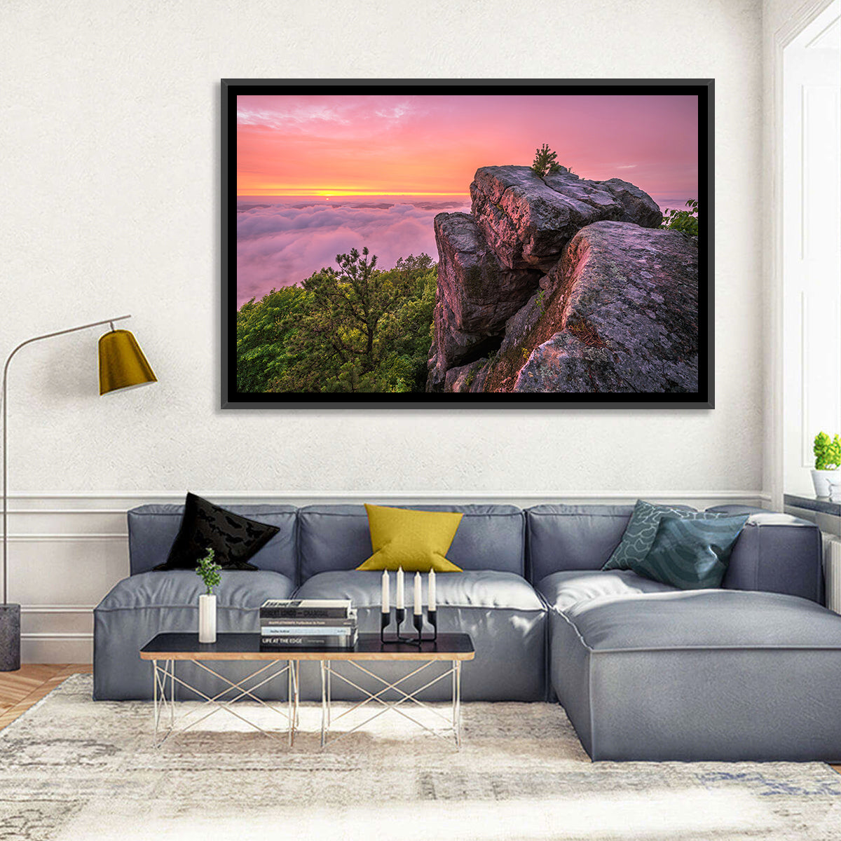 Pine Mountain Trail Sunset Over Cloud Sea Wall Art in a room, landscape