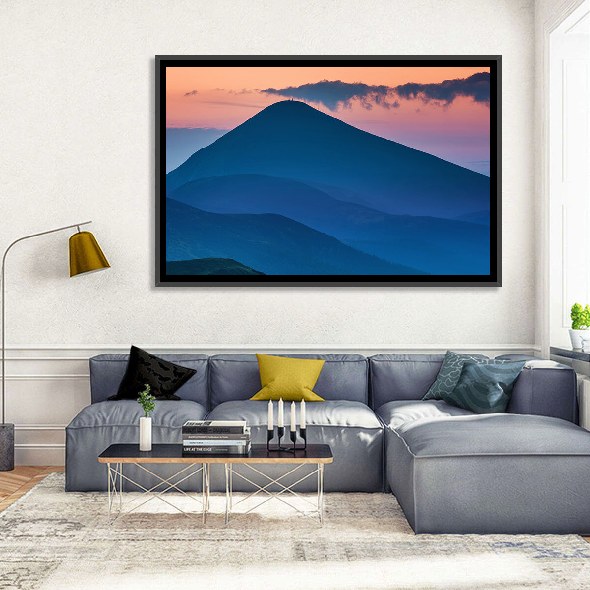 Twilight Mountain Range Wall Art in a room, landscape