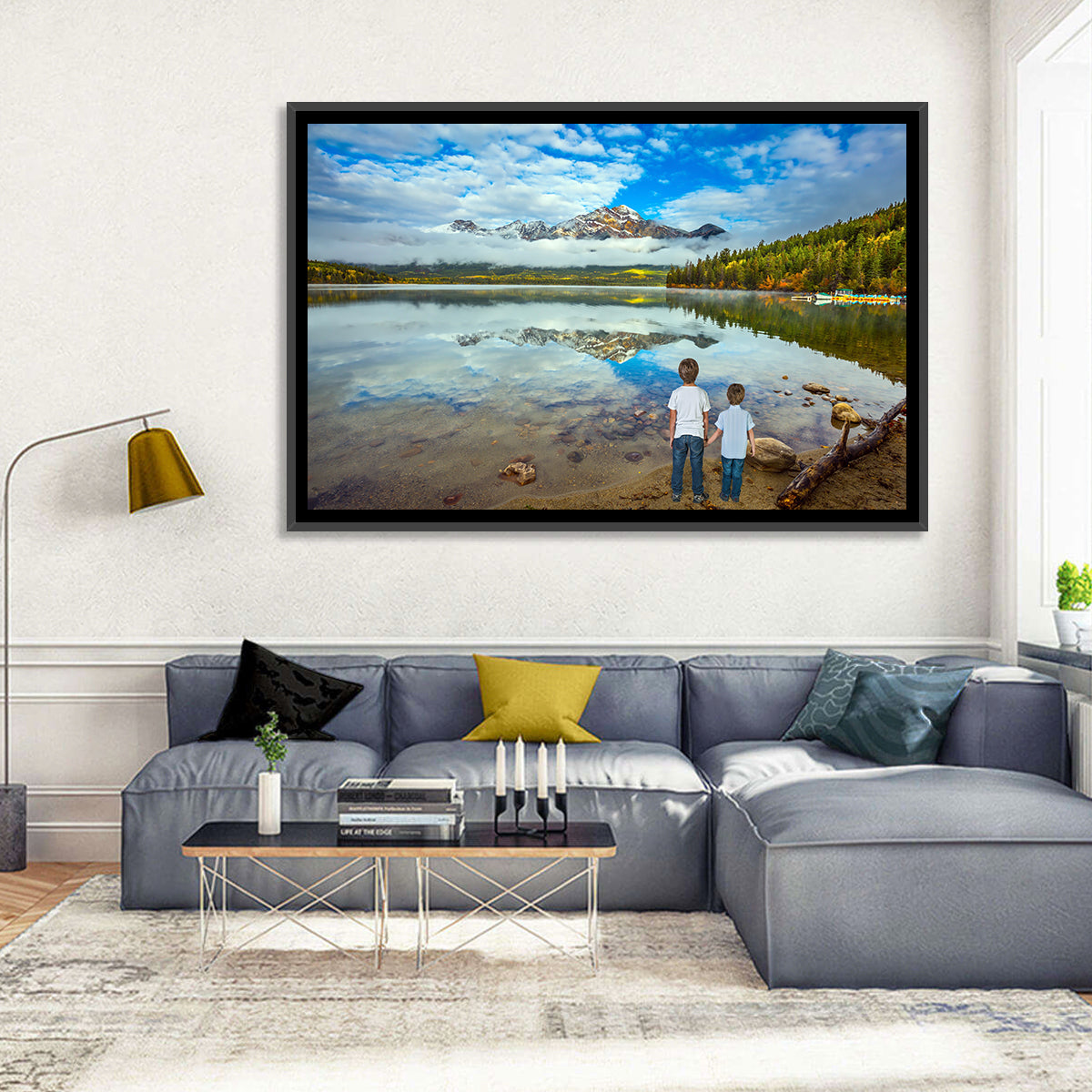 Pyramid Lake Reflection Wall Art in a room, landscape