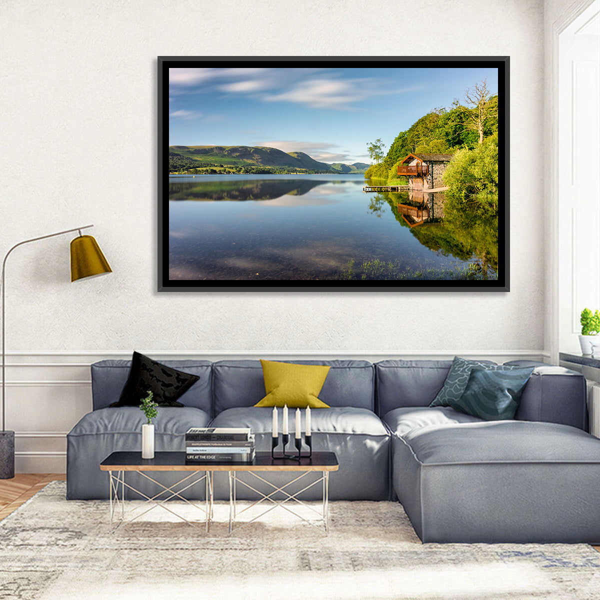 Ullswater Lake Golden Hour Wall Art in a room, landscape