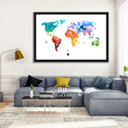 Multicolor Watercolor World Map Wall Art