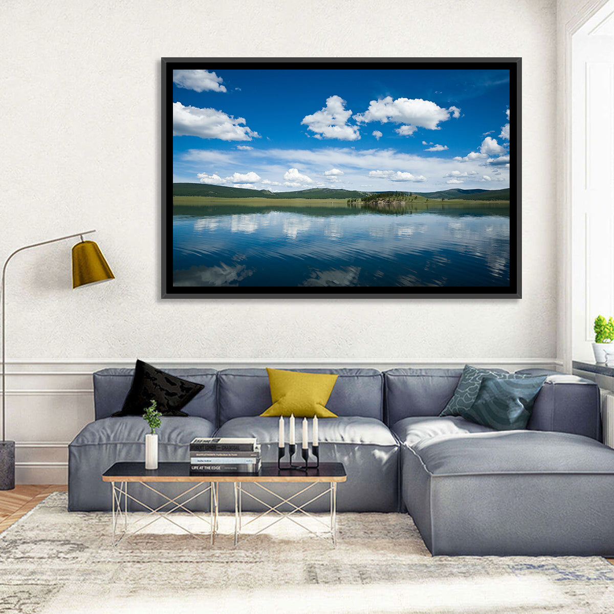 Lake Khovsgol Reflection Wall Art in a room, landscape